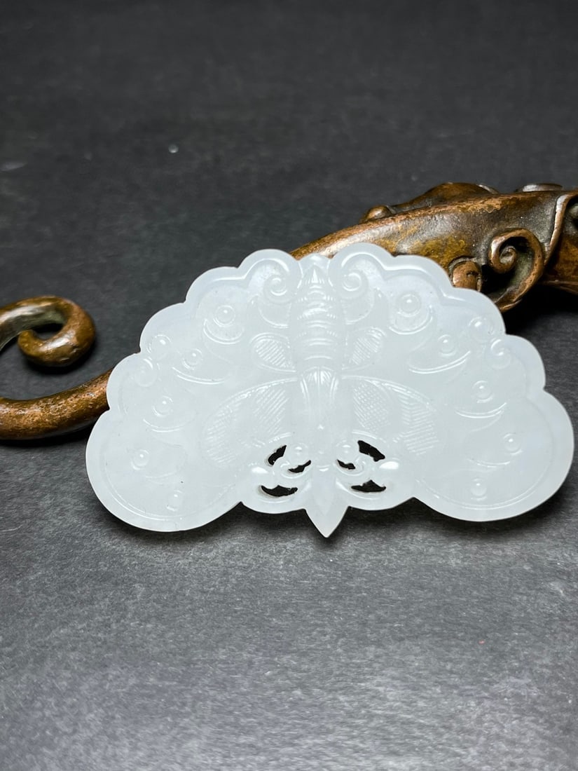 Natural Hetian Jade Animal Pendant Butterfly - 4