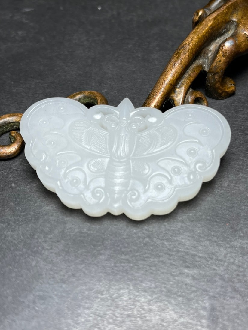 Natural Hetian Jade Animal Pendant Butterfly - 5