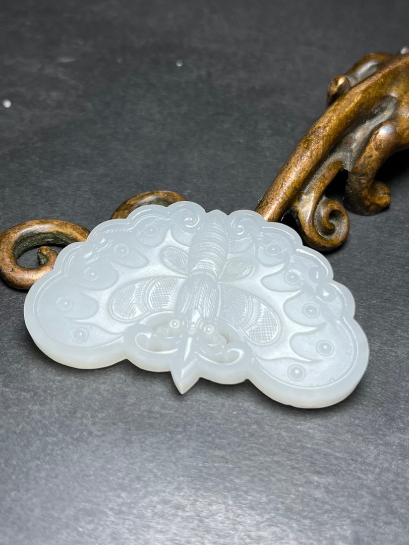 Natural Hetian Jade Animal Pendant Butterfly - 7