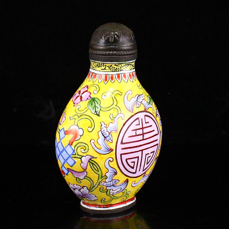 Brozne Enamel Snuff Bottle,Bat - 3