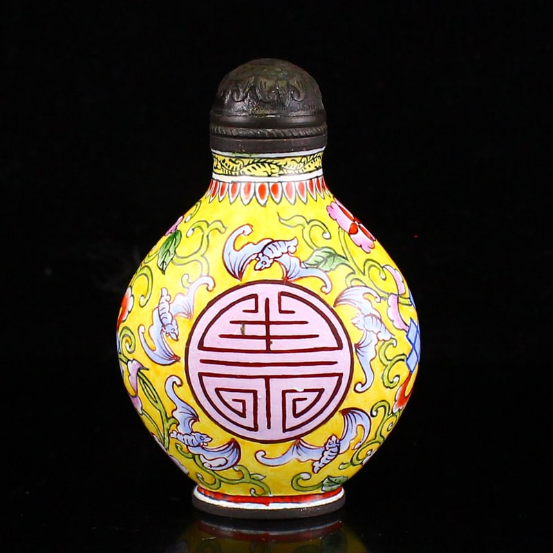 Brozne Enamel Snuff Bottle,Bat - 4
