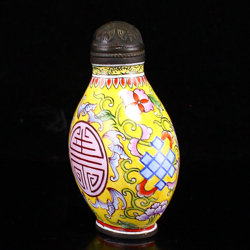 Brozne Enamel Snuff Bottle,Bat - 5
