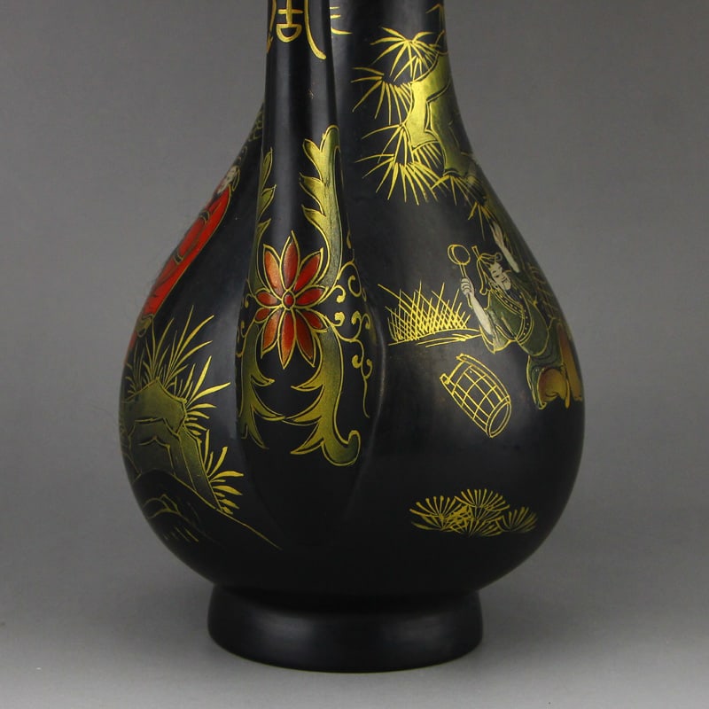 Gilt Gold Black Lacquerware Wine Pot w Qianlong Mark - 4