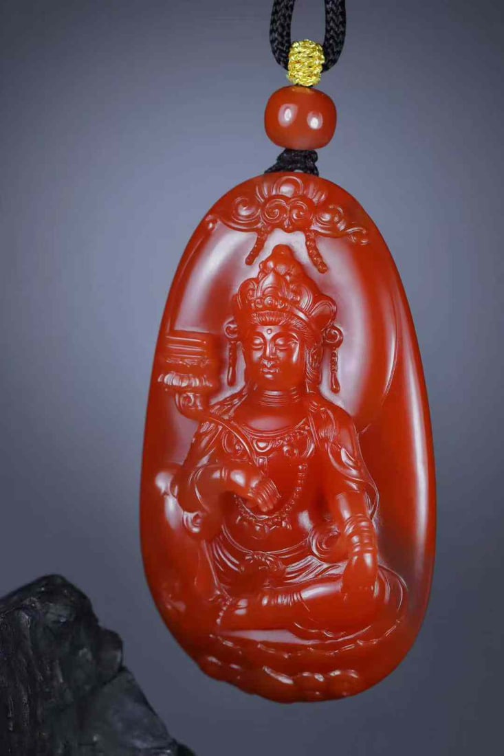 Nanhong Agate Hand-Carved Kwan-yin Pendant,Certificate - 3