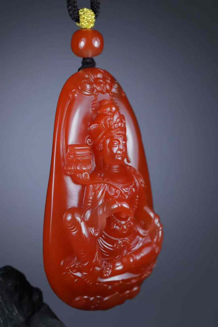 Nanhong Agate Hand-Carved Kwan-yin Pendant,Certificate - 4
