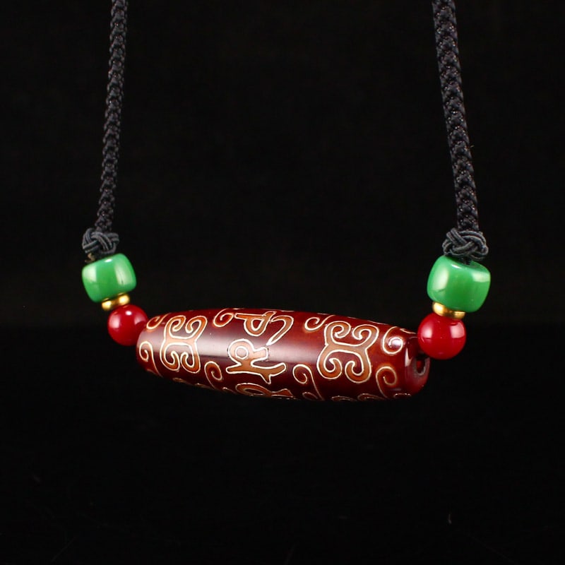 DZI Agate Inlay Silver Wire Pendant - 2