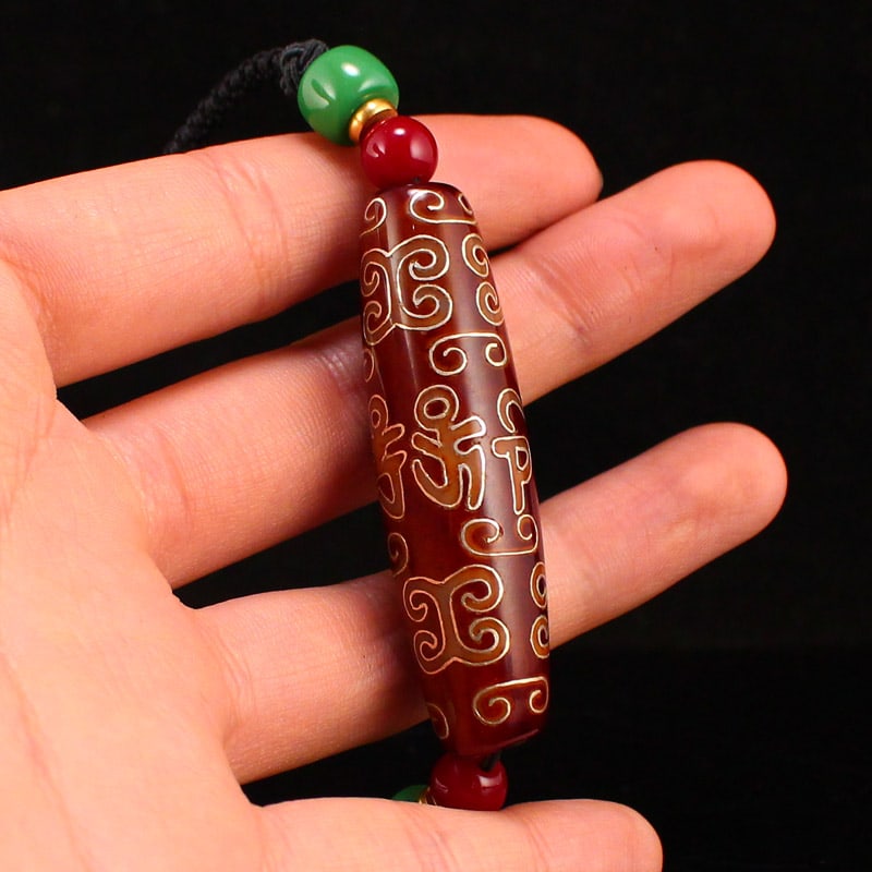 DZI Agate Inlay Silver Wire Pendant - 4