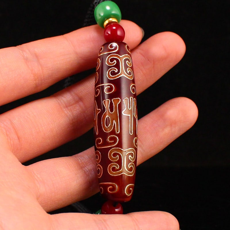 DZI Agate Inlay Silver Wire Pendant - 5