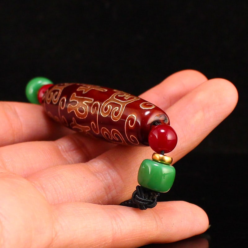 DZI Agate Inlay Silver Wire Pendant - 6