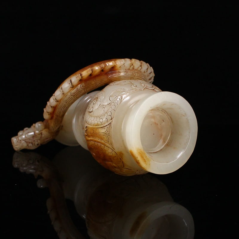 Hetian Jade Handle Bottle Dragon Head,Beast,Old - 11