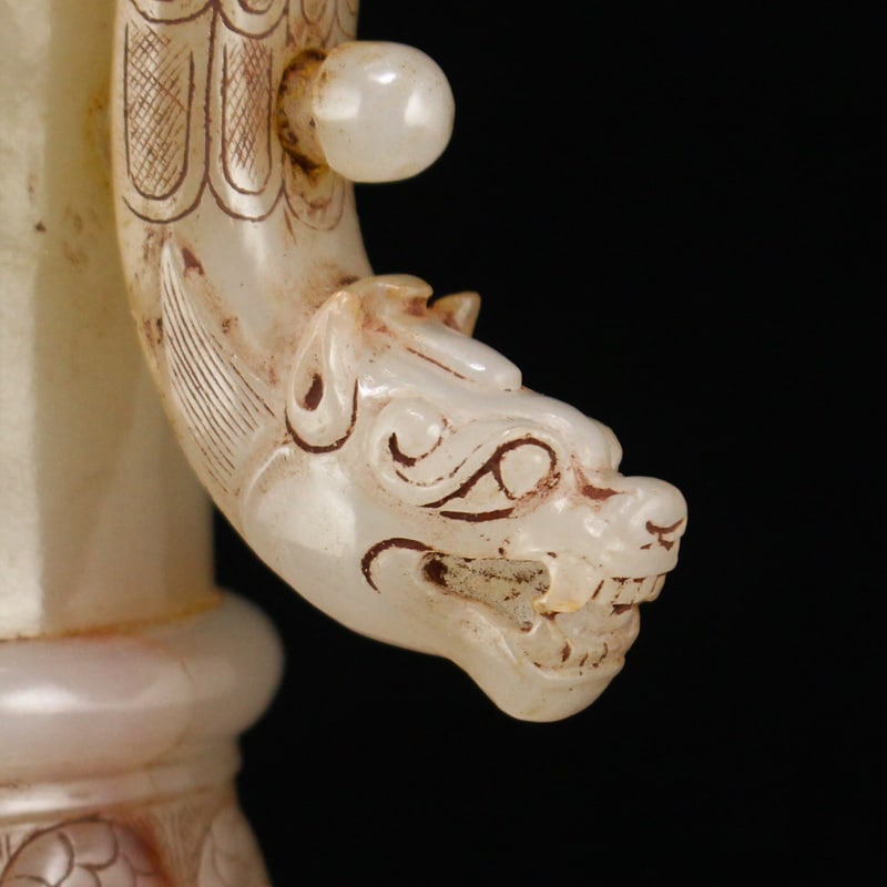 Hetian Jade Handle Bottle Dragon Head,Beast,Old - 3