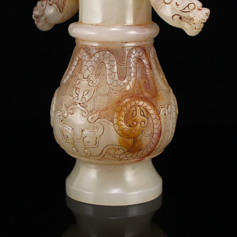 Hetian Jade Handle Bottle Dragon Head,Beast,Old - 5