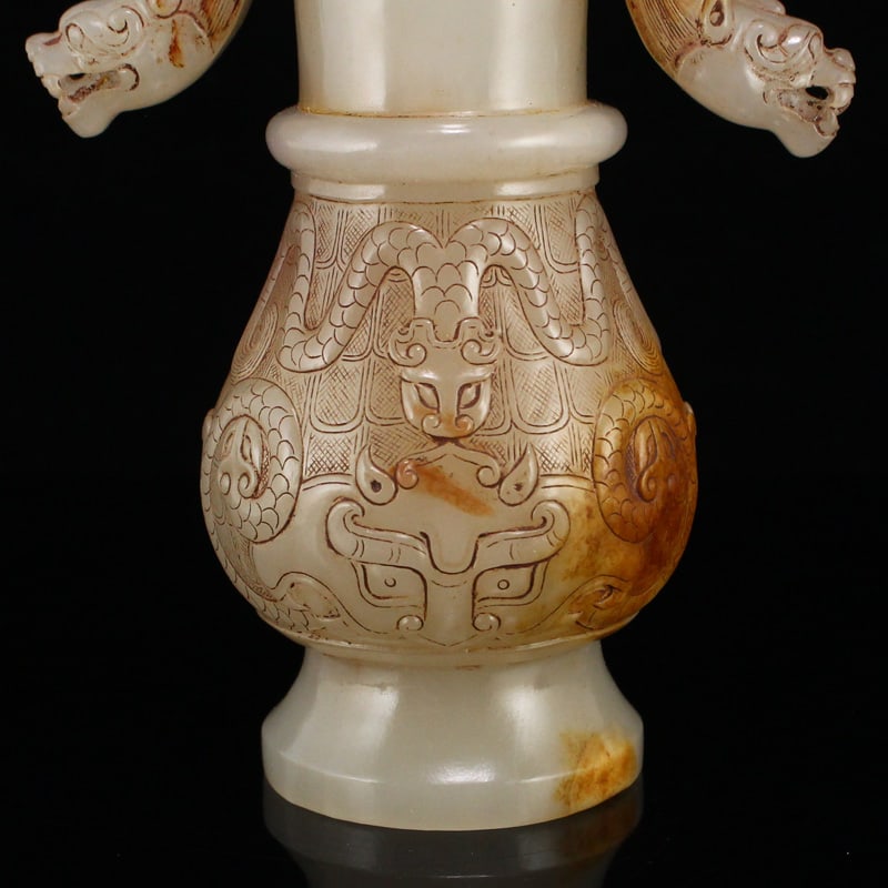 Hetian Jade Handle Bottle Dragon Head,Beast,Old - 8