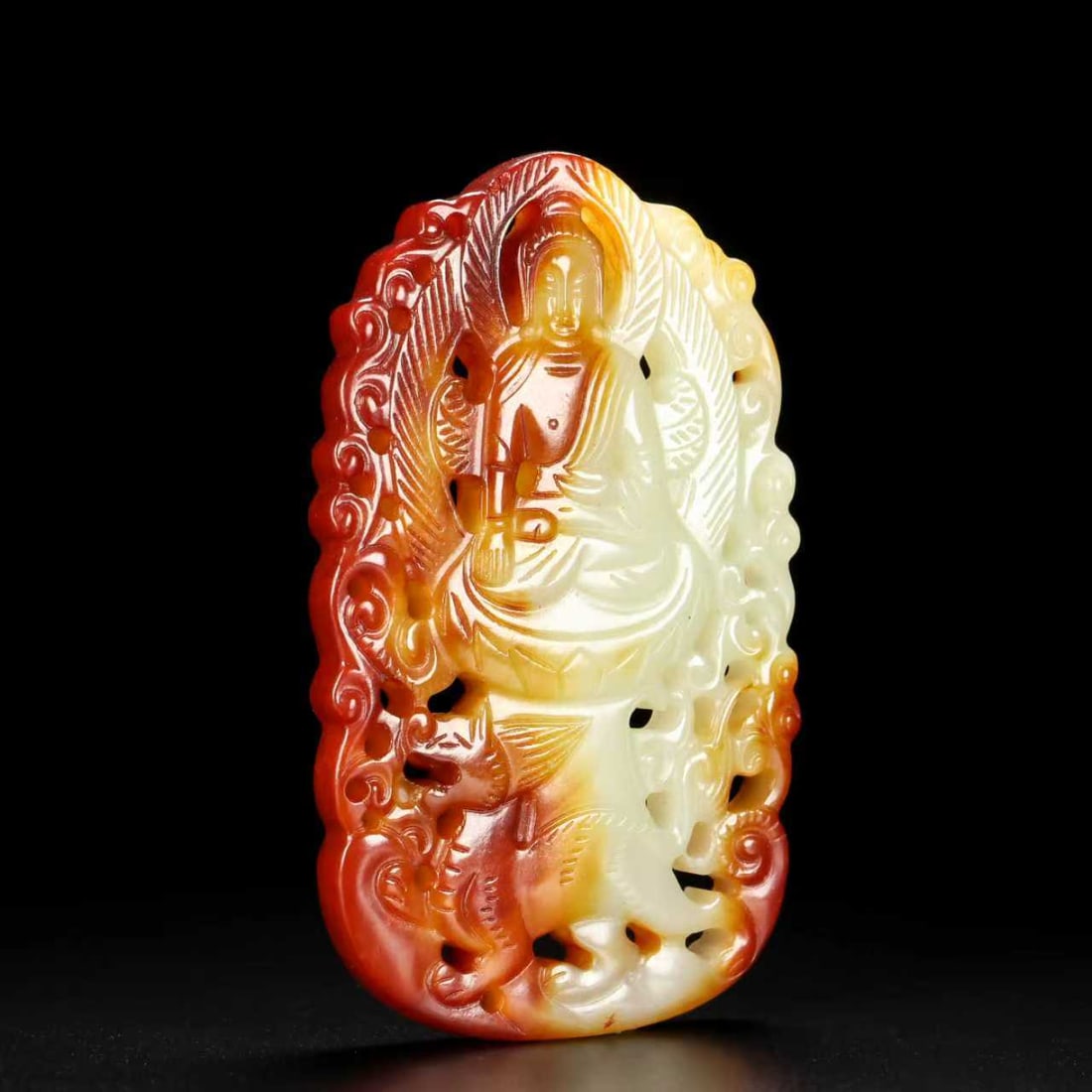 Openwork Hetian Jade Hand-Carved Buddhan Beast Pendant - 7