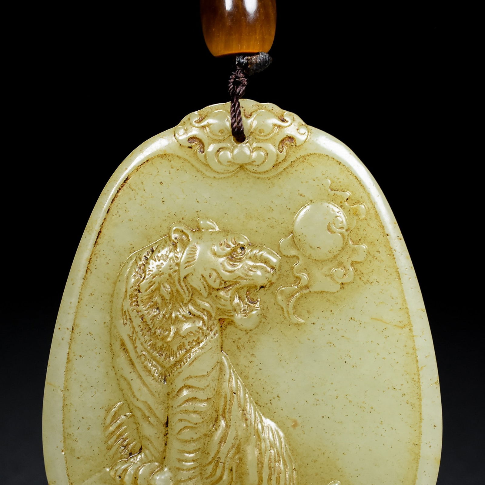 108 Beads Hetian Jade Round Beads Necklace - Tiger Pendant - 7