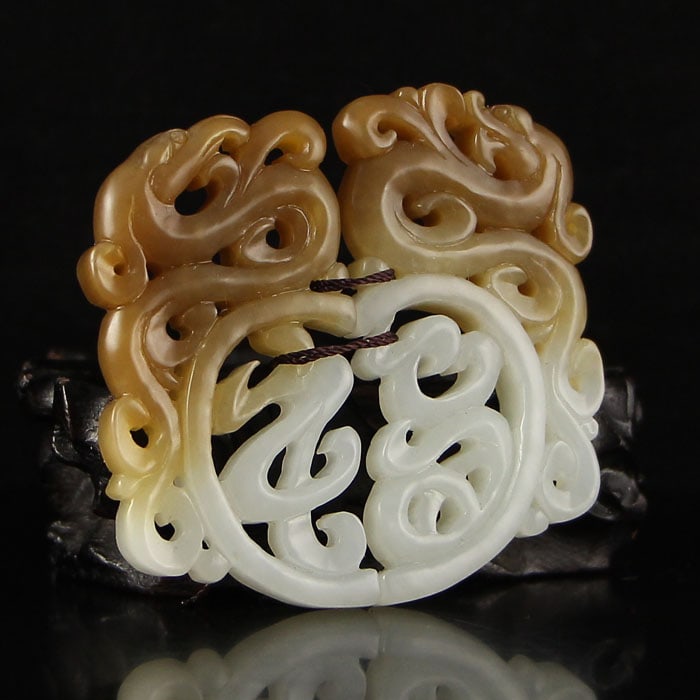 Openwork Hetian Jade Pendant Dragon Phoenix - 2