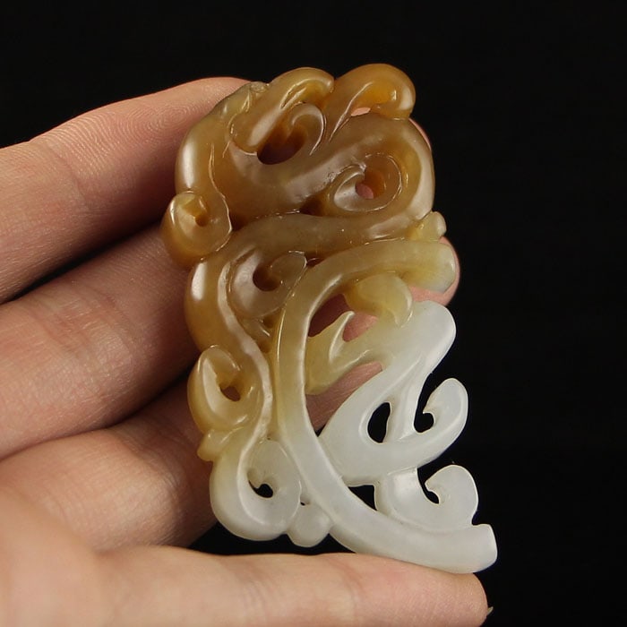 Openwork Hetian Jade Pendant Dragon Phoenix - 4