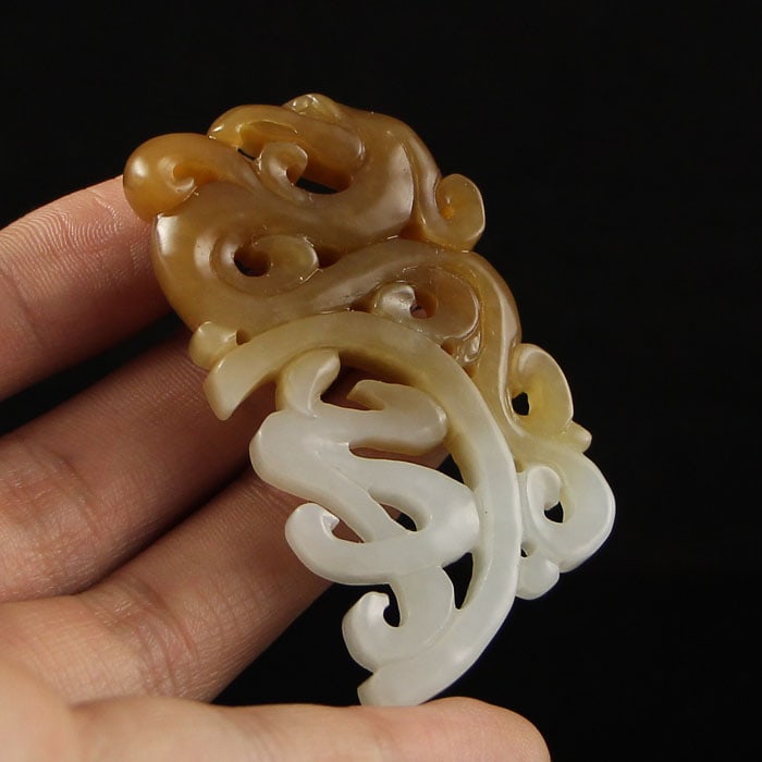 Openwork Hetian Jade Pendant Dragon Phoenix - 5