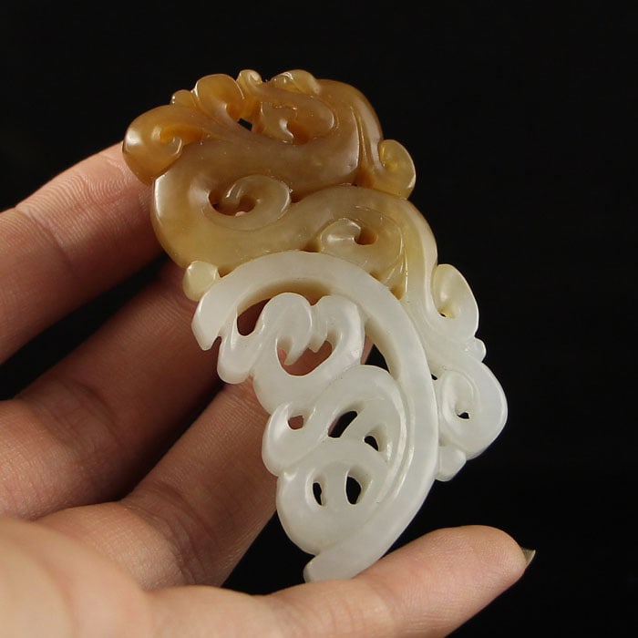 Openwork Hetian Jade Pendant Dragon Phoenix - 6