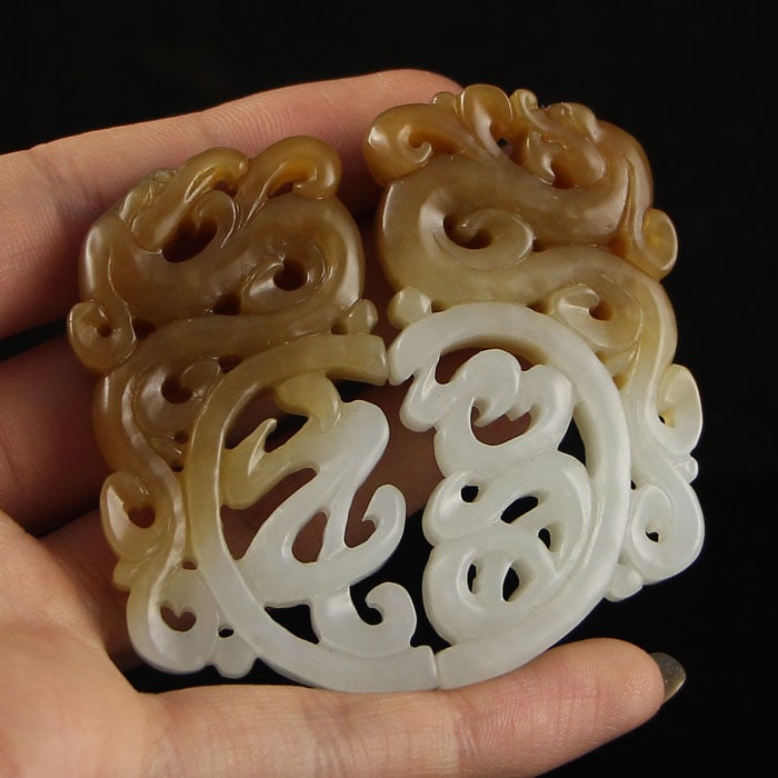 Openwork Hetian Jade Pendant Dragon Phoenix - 8