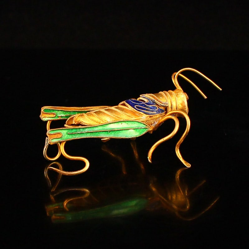 Gold Wire Enamel Locust Statue - 2