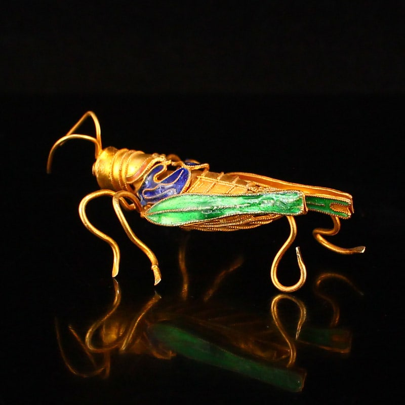 Gold Wire Enamel Locust Statue - 3