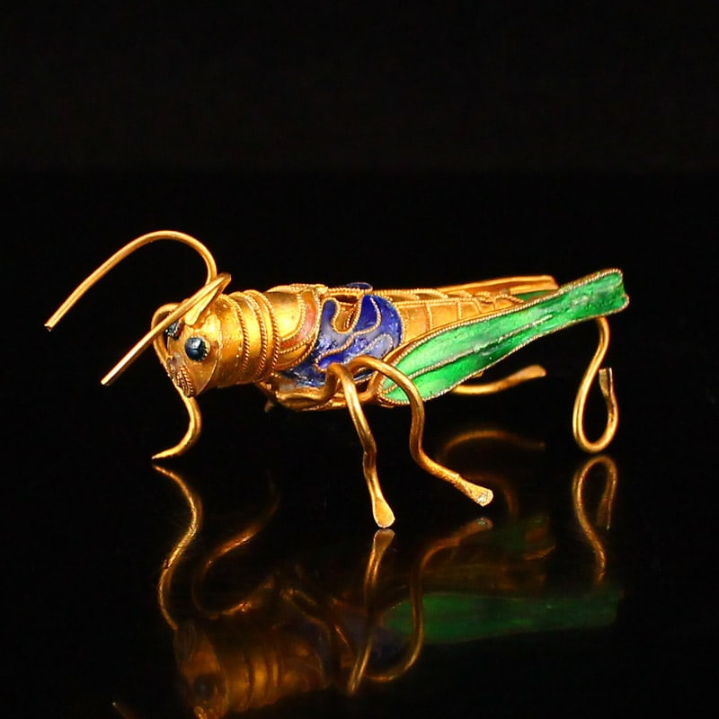 Gold Wire Enamel Locust Statue - 4