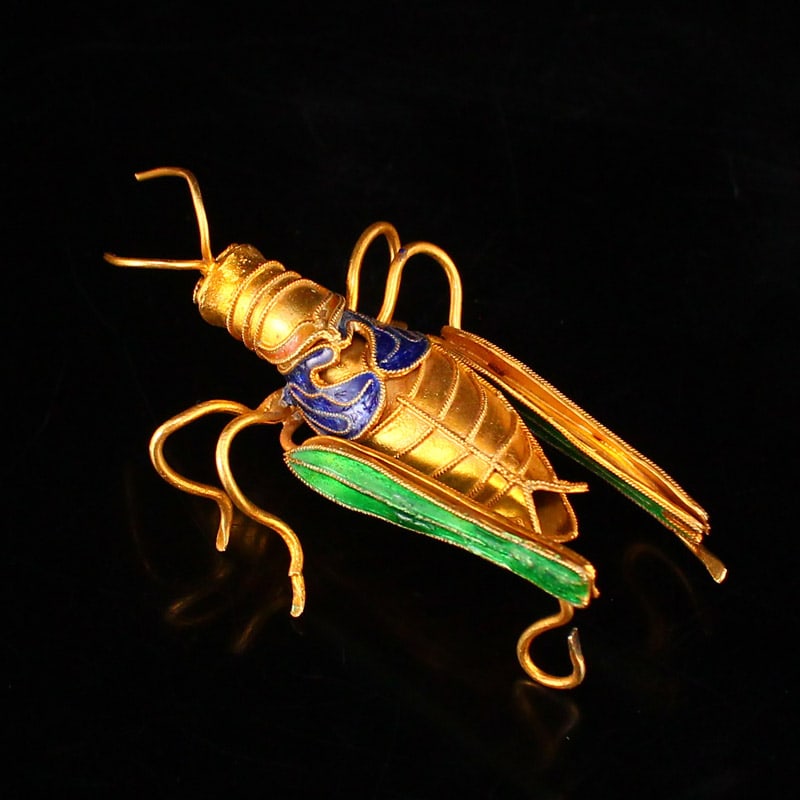 Gold Wire Enamel Locust Statue - 5