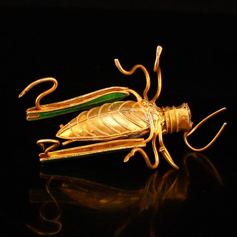 Gold Wire Enamel Locust Statue - 6