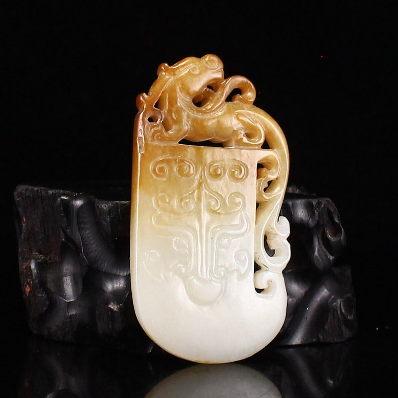 Hetian Jade Pendant - Chi Dragon & Axe - 2