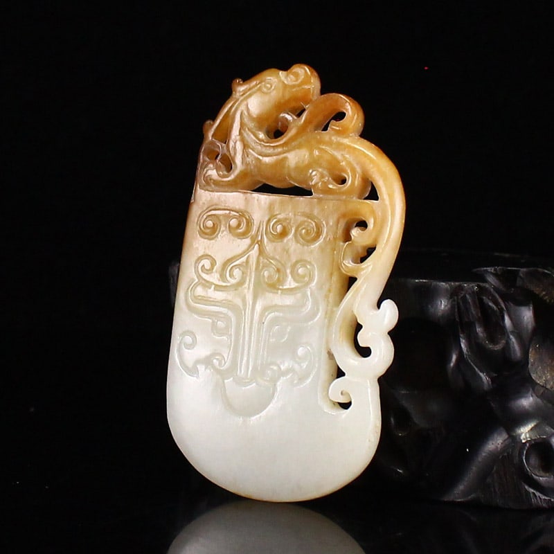 Hetian Jade Pendant - Chi Dragon & Axe - 3