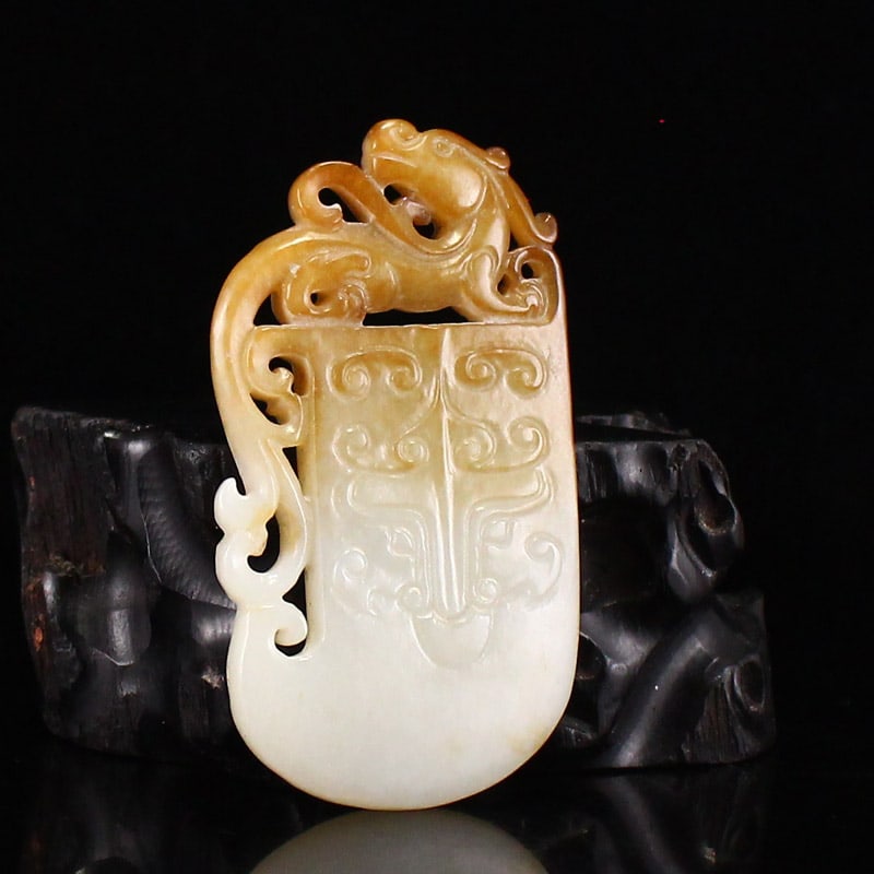 Hetian Jade Pendant - Chi Dragon & Axe - 4