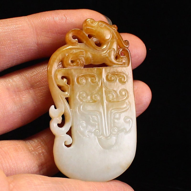 Hetian Jade Pendant - Chi Dragon & Axe - 6