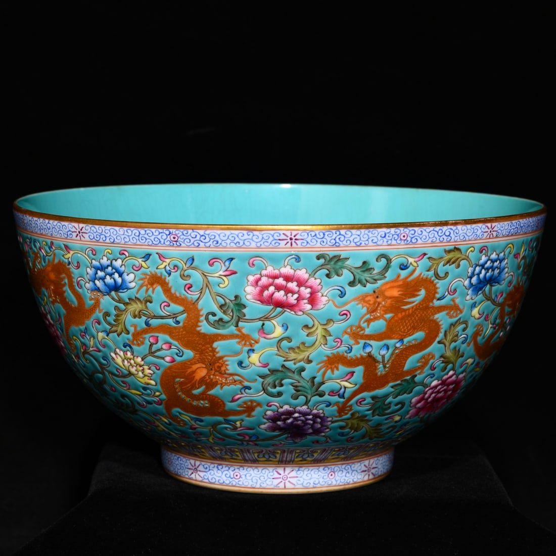 Porcelain Bowl Famille Rose Nine Dragon,Flower,Qianlong Mark - 3