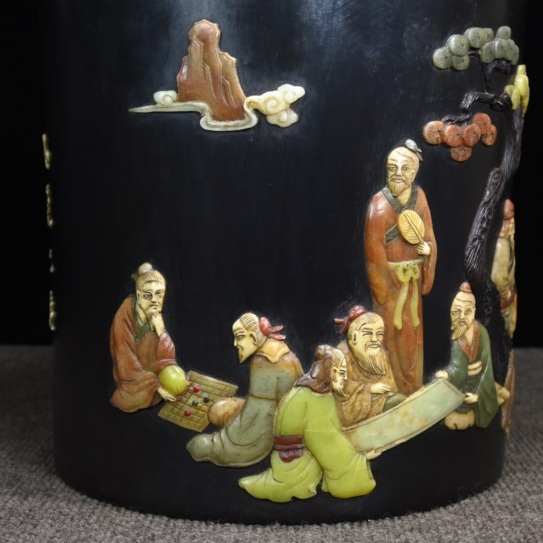 Zitan Wood Inlay Shell,Shoushan Stone,Gem Figure Brush Pot - 2