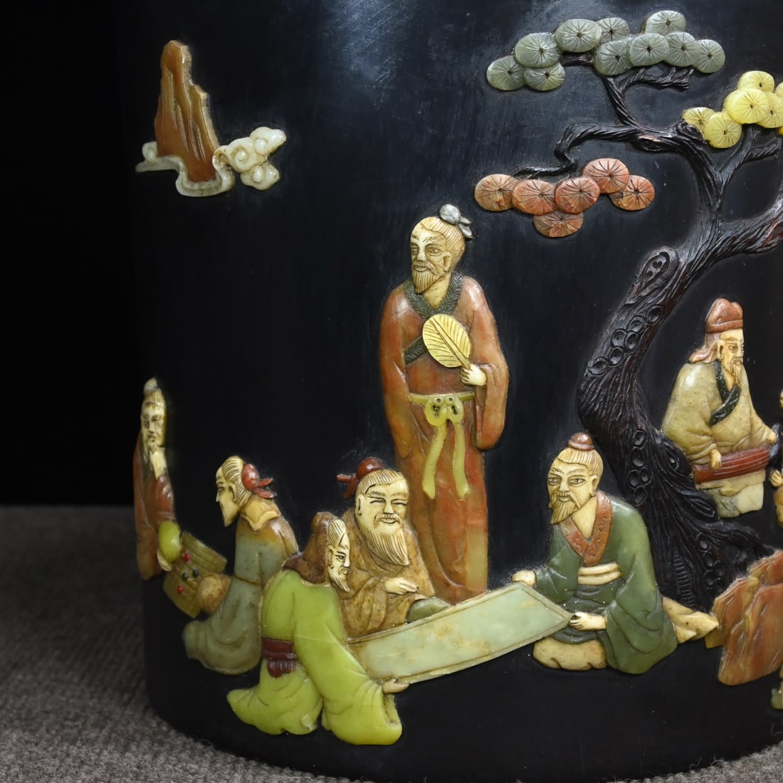 Zitan Wood Inlay Shell,Shoushan Stone,Gem Figure Brush Pot - 3