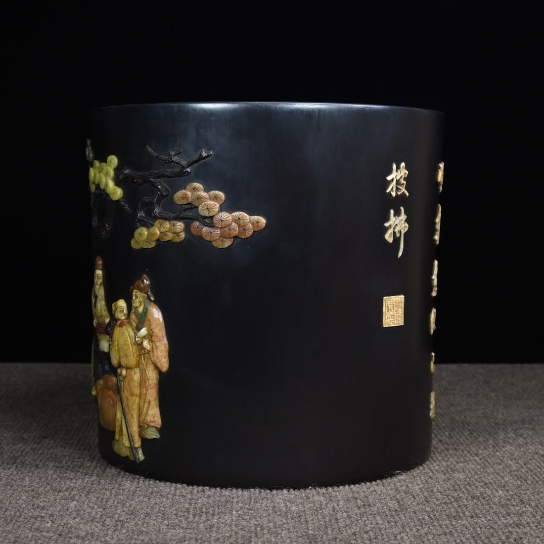 Zitan Wood Inlay Shell,Shoushan Stone,Gem Figure Brush Pot - 6