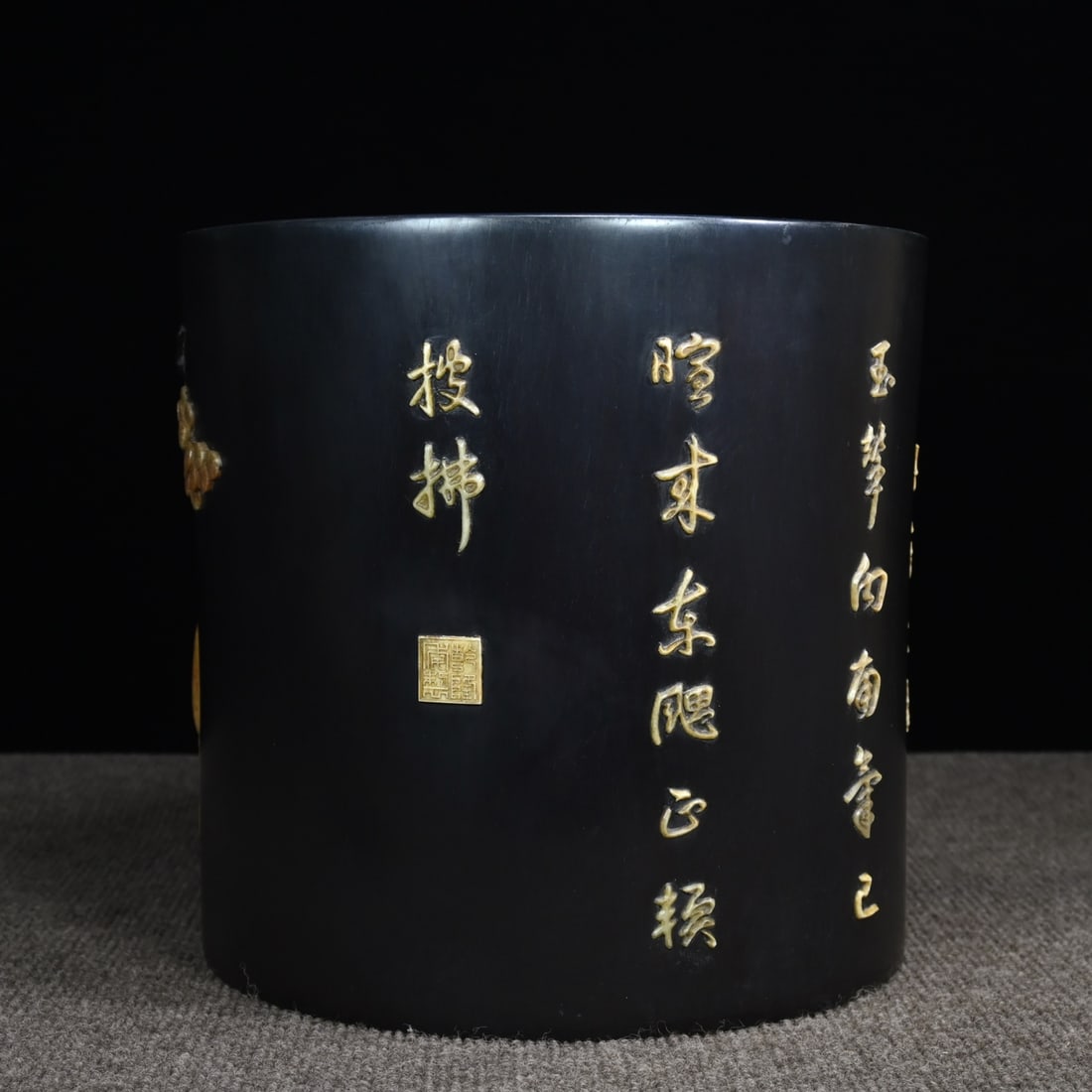 Zitan Wood Inlay Shell,Shoushan Stone,Gem Figure Brush Pot - 7