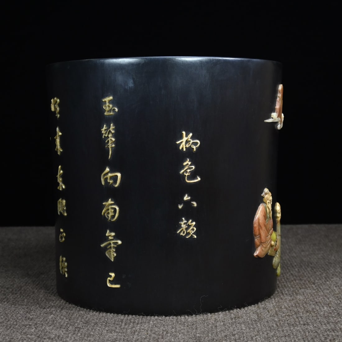 Zitan Wood Inlay Shell,Shoushan Stone,Gem Figure Brush Pot - 8