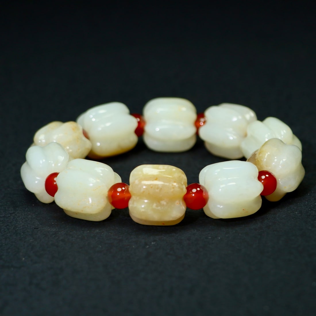 Hetian Jade,Red Agate Bracelet Pumpkin - 2