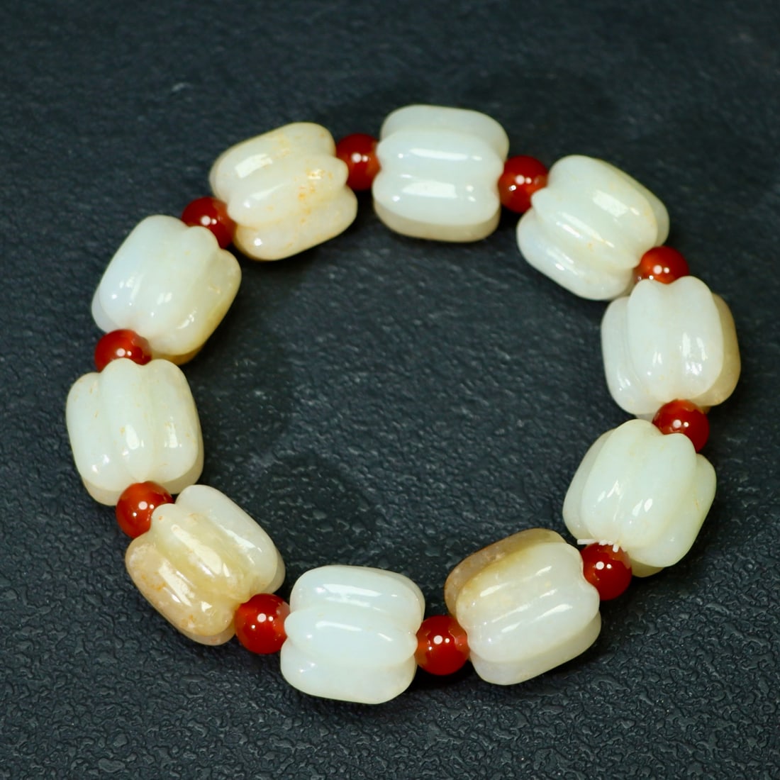 Hetian Jade,Red Agate Bracelet Pumpkin - 3