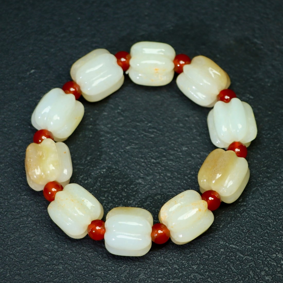 Hetian Jade,Red Agate Bracelet Pumpkin - 4