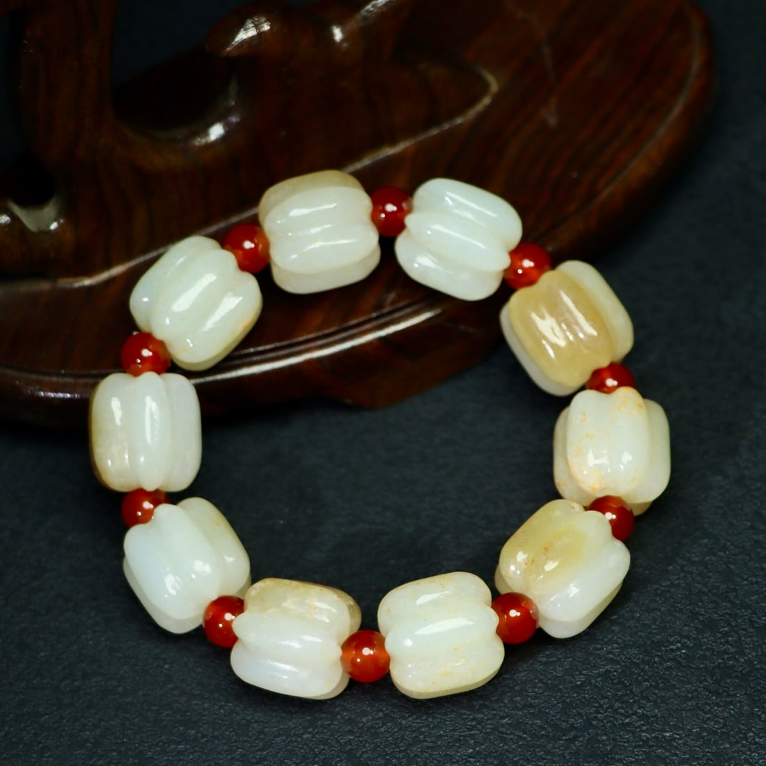 Hetian Jade,Red Agate Bracelet Pumpkin - 5