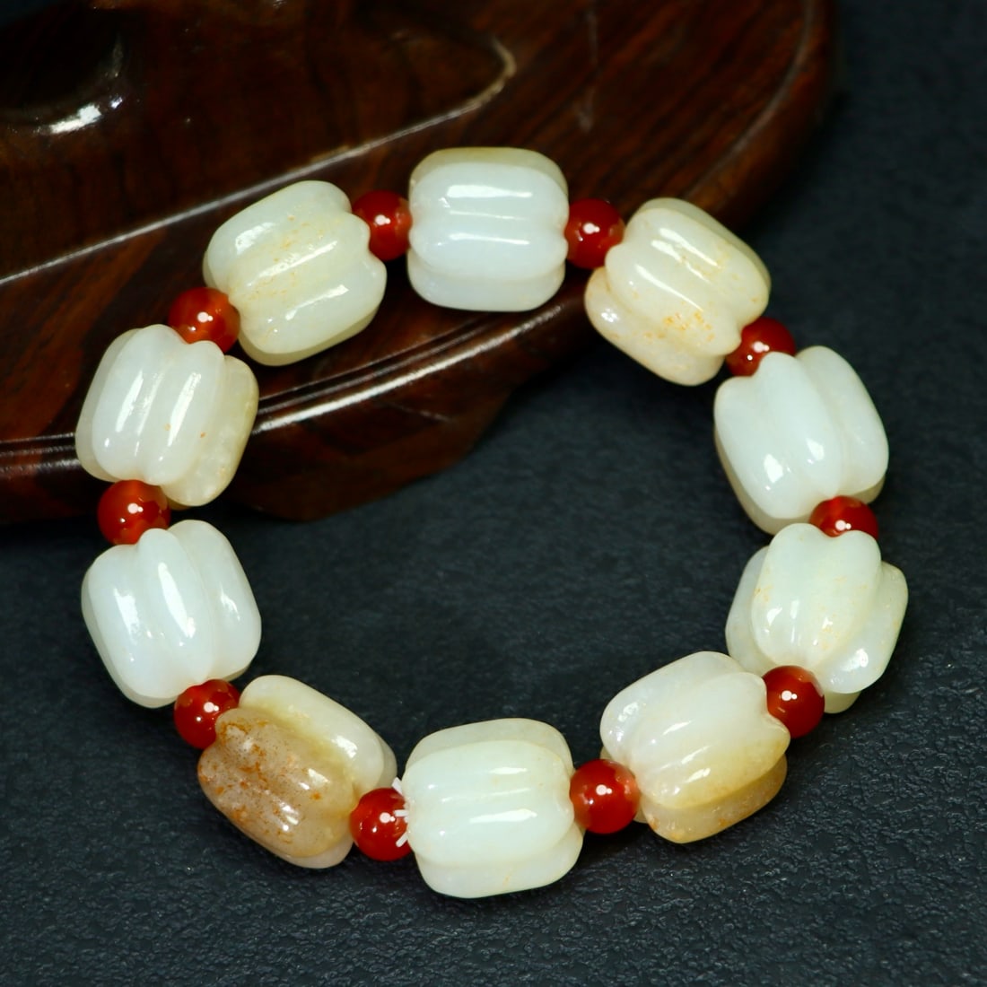 Hetian Jade,Red Agate Bracelet Pumpkin - 6