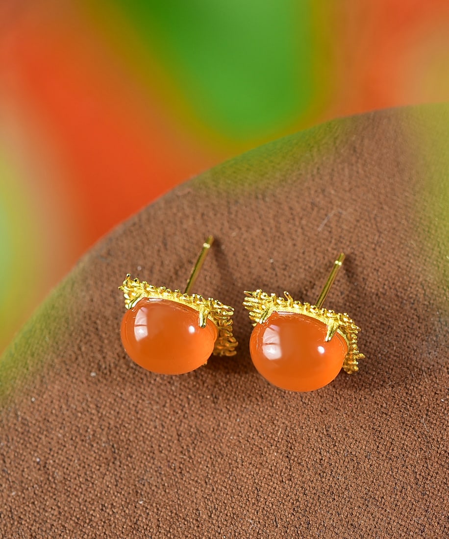 A Pair Silver Inlay Nanhong Agate Earrings - 3