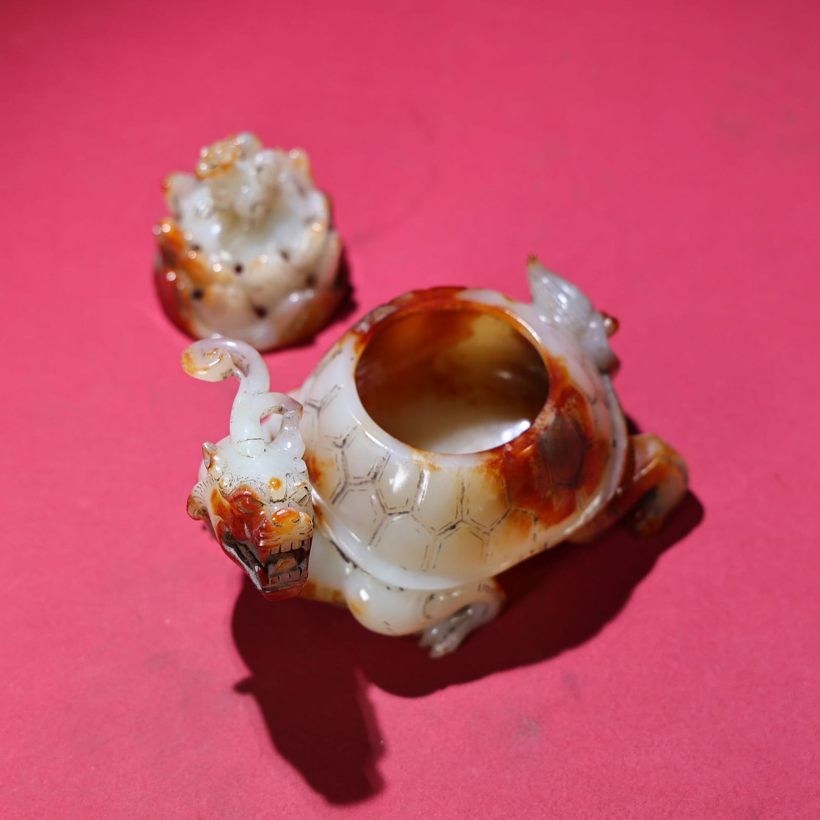 Hetian Jade Incense Burner Statue Dragon Turtle,Phoenix - 5