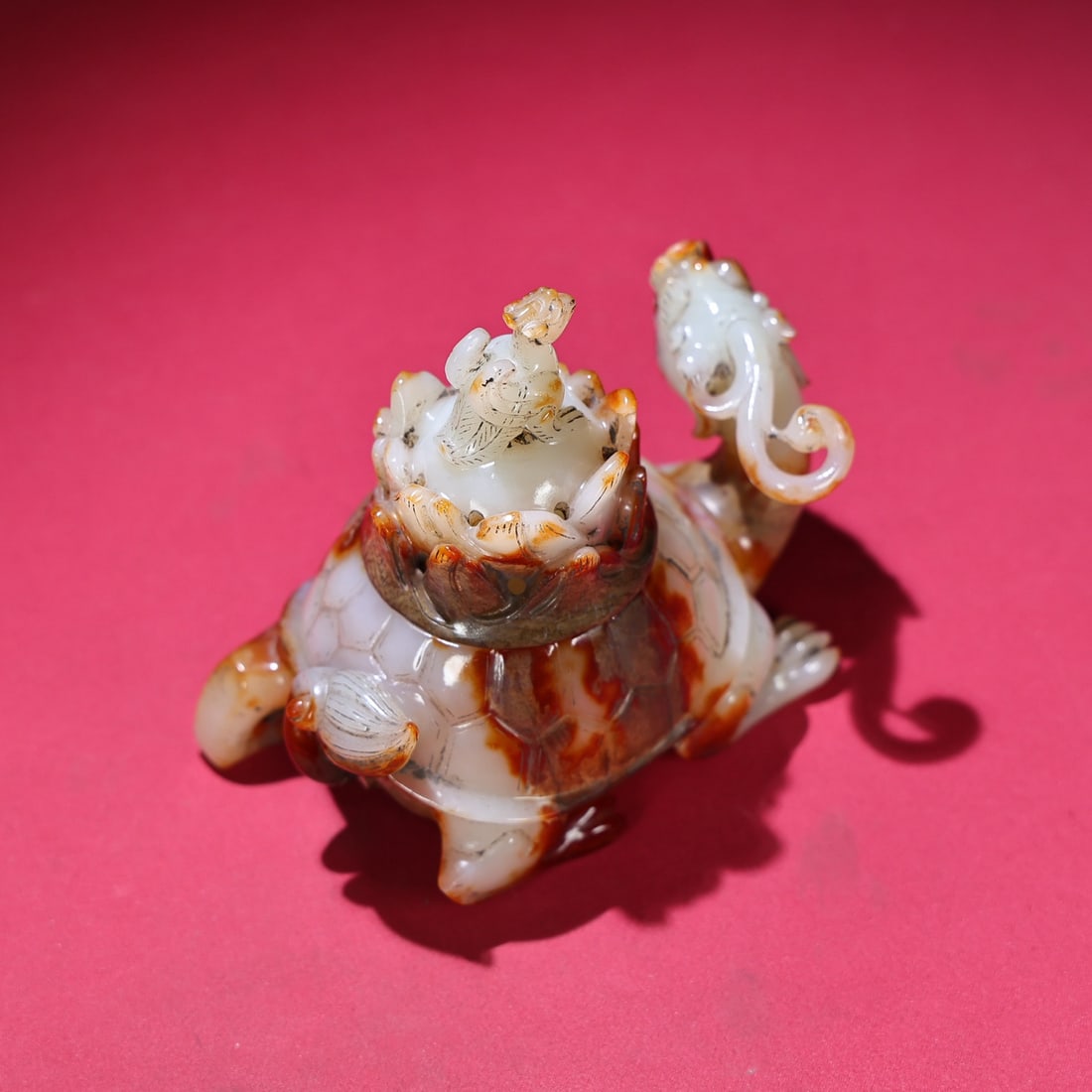 Hetian Jade Incense Burner Statue Dragon Turtle,Phoenix - 7