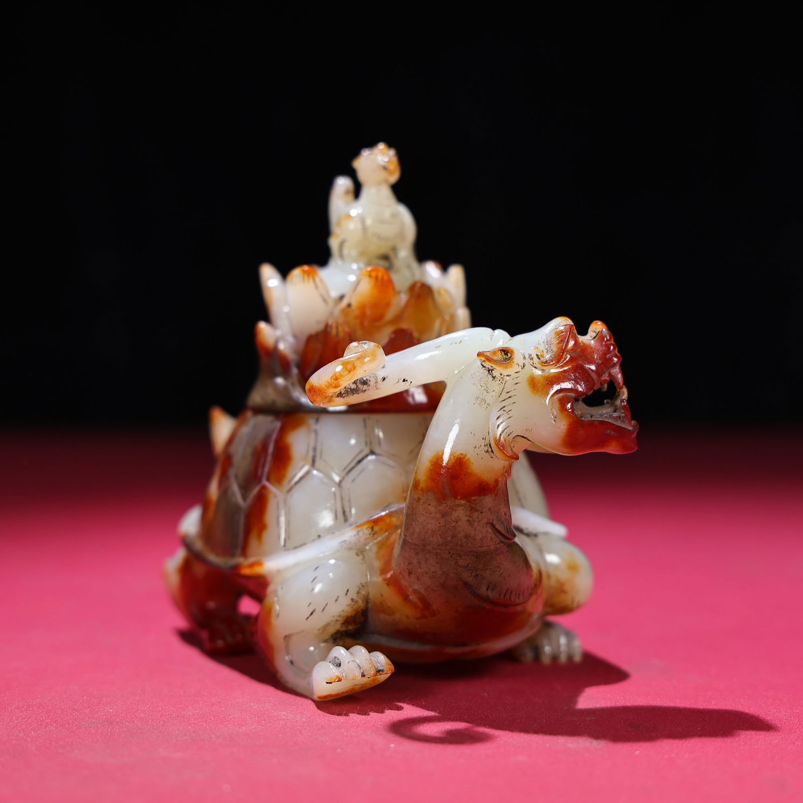 Hetian Jade Incense Burner Statue Dragon Turtle,Phoenix - 8