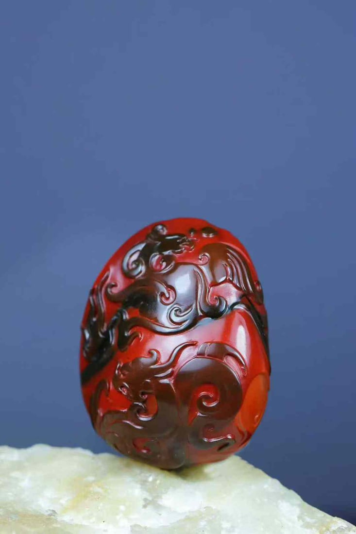 Nanhong Agate Hand-Carved Dragon Phoenix Pendant with Certificate - 2