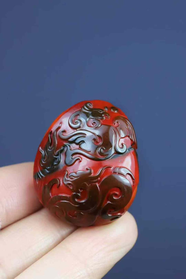 Nanhong Agate Hand-Carved Dragon Phoenix Pendant with Certificate - 6
